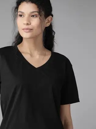 Roadster Women Black Solid V-Neck Pure Cotton Top